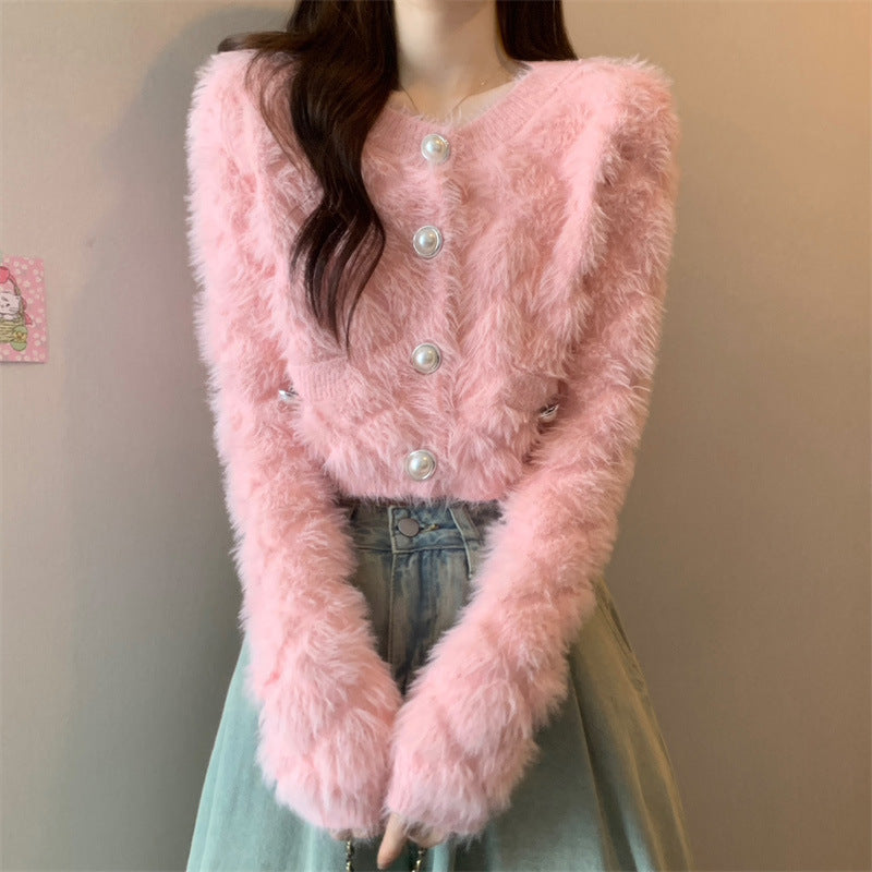 Fashionable Tup Pure Color Trendy Style Furry Classic Women's Sweater