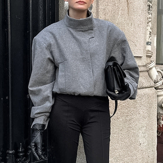 Women's Small Stand Collar Temperamental Loose Woolen Coats