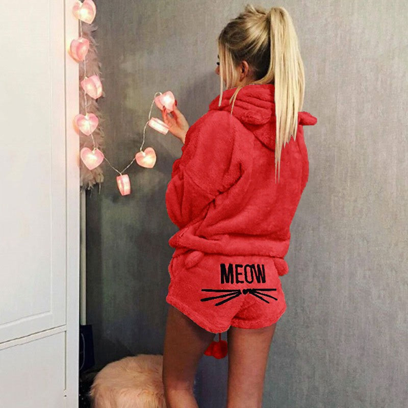 Women's Autumn Cat Embroidery Pajamas Hooded Two-piece Fashion Casual Suit