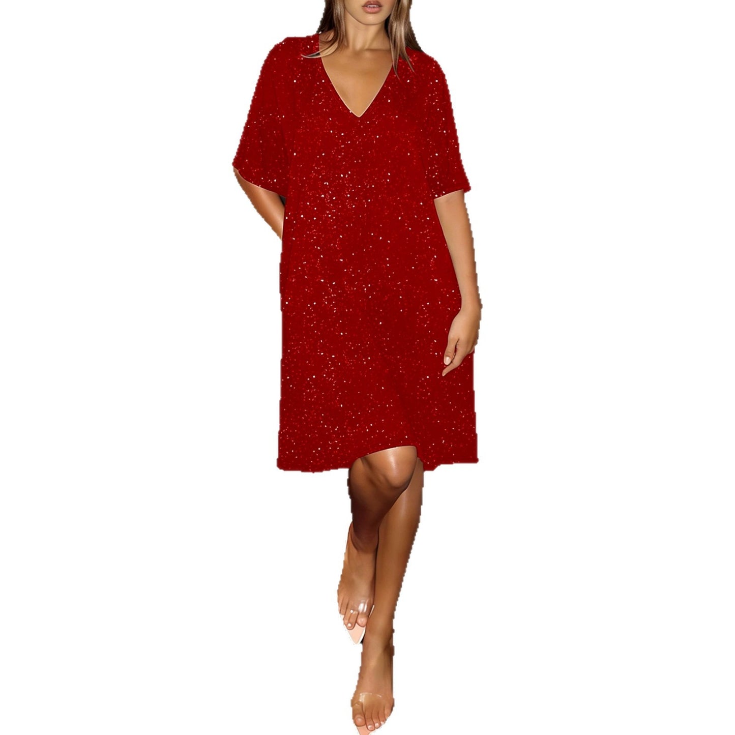 Dusting Powder Sleeve Summer Loose Large Mid-length Party Dress