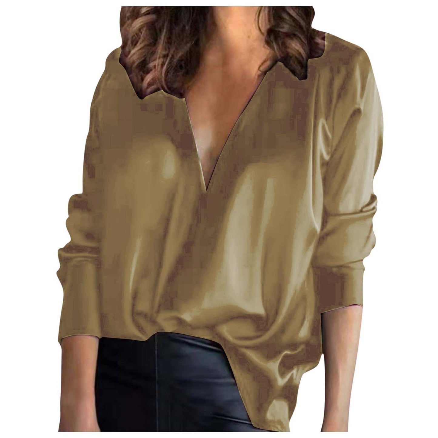 Women's Solid Color Temperament Commute Satin Long-sleeved Blouses