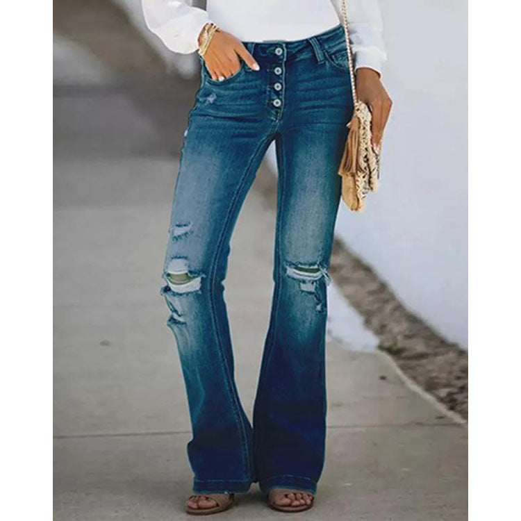 Women's Fashion Retro High Waist Washed Jeans
