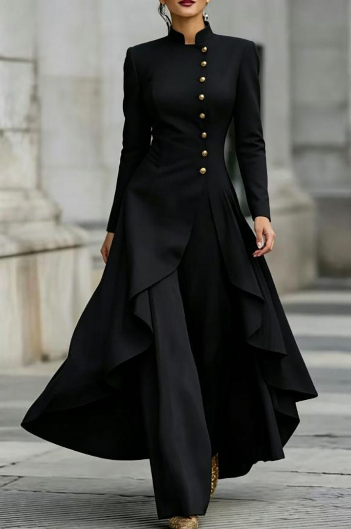 Style Turtleneck Fake Button Solid Color Elegant Fashion Casual Suit