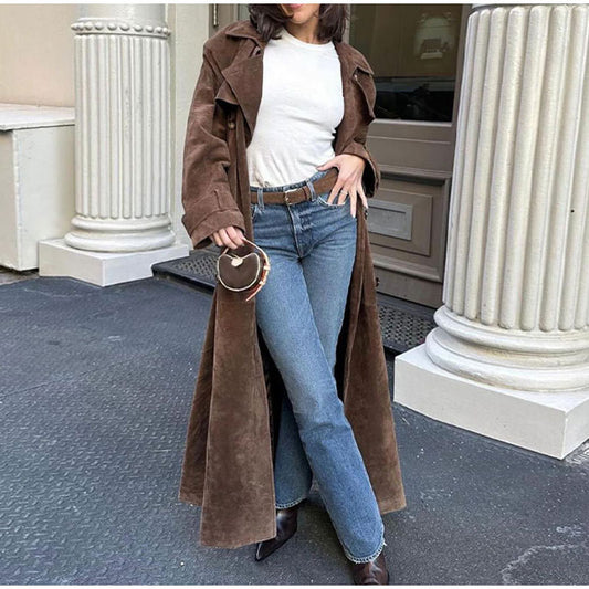 Women's Waist Long Overcoat Outerwear Fashionable Elegant Coats