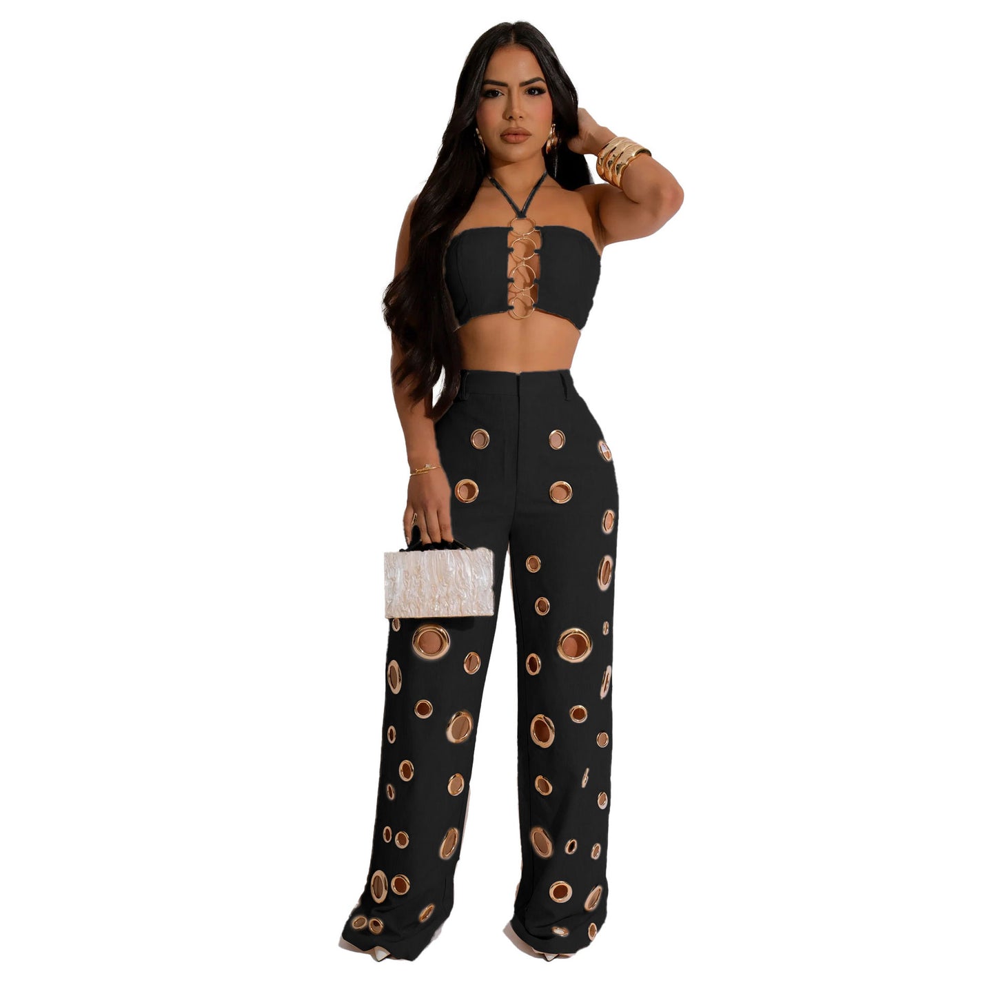 Sexy Hole Slim Fit Two-piece Nightclub Suits