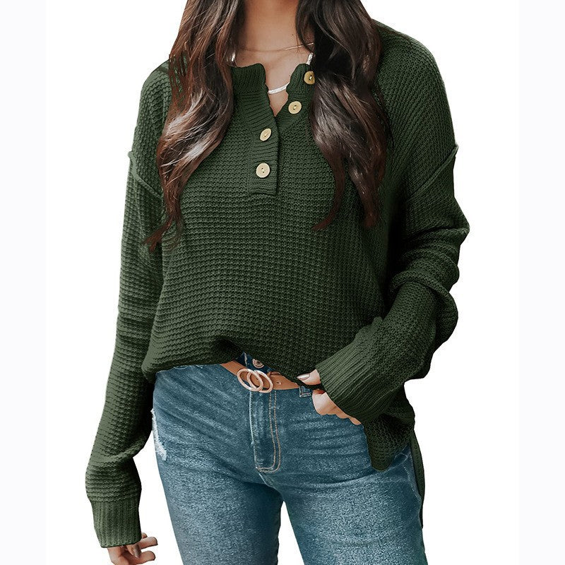 Women's Casual Long-sleeved Button Loose Pullover Sweater