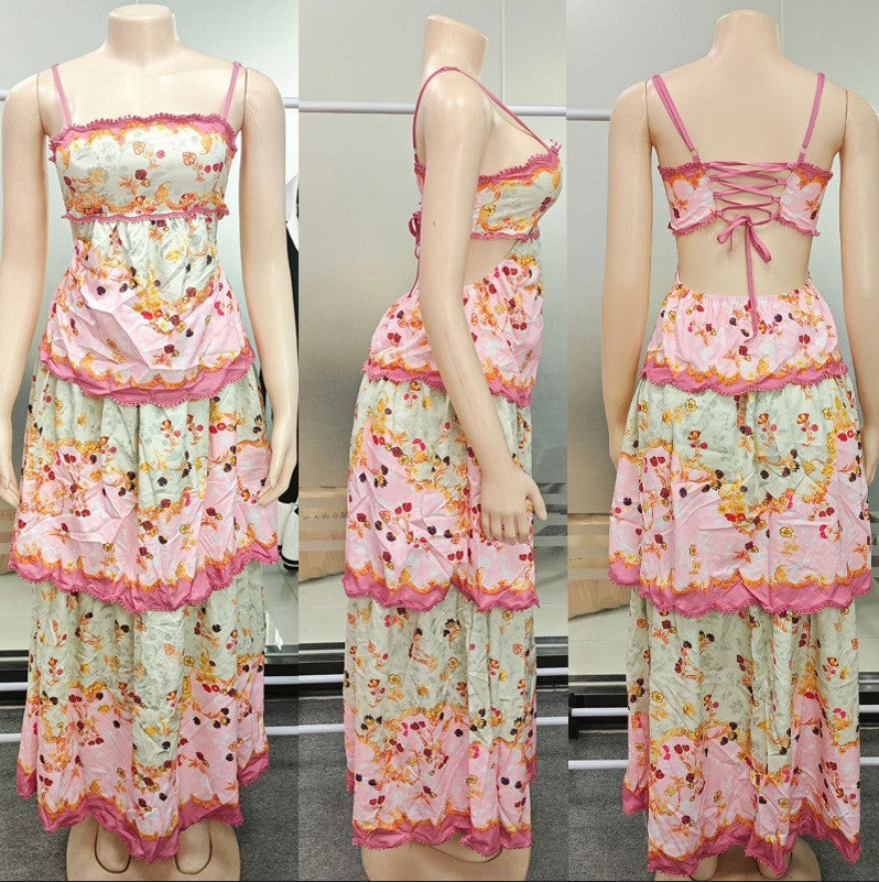 Women's Russian Fashion Tassel Midriff Outfit Embroidered Dresses