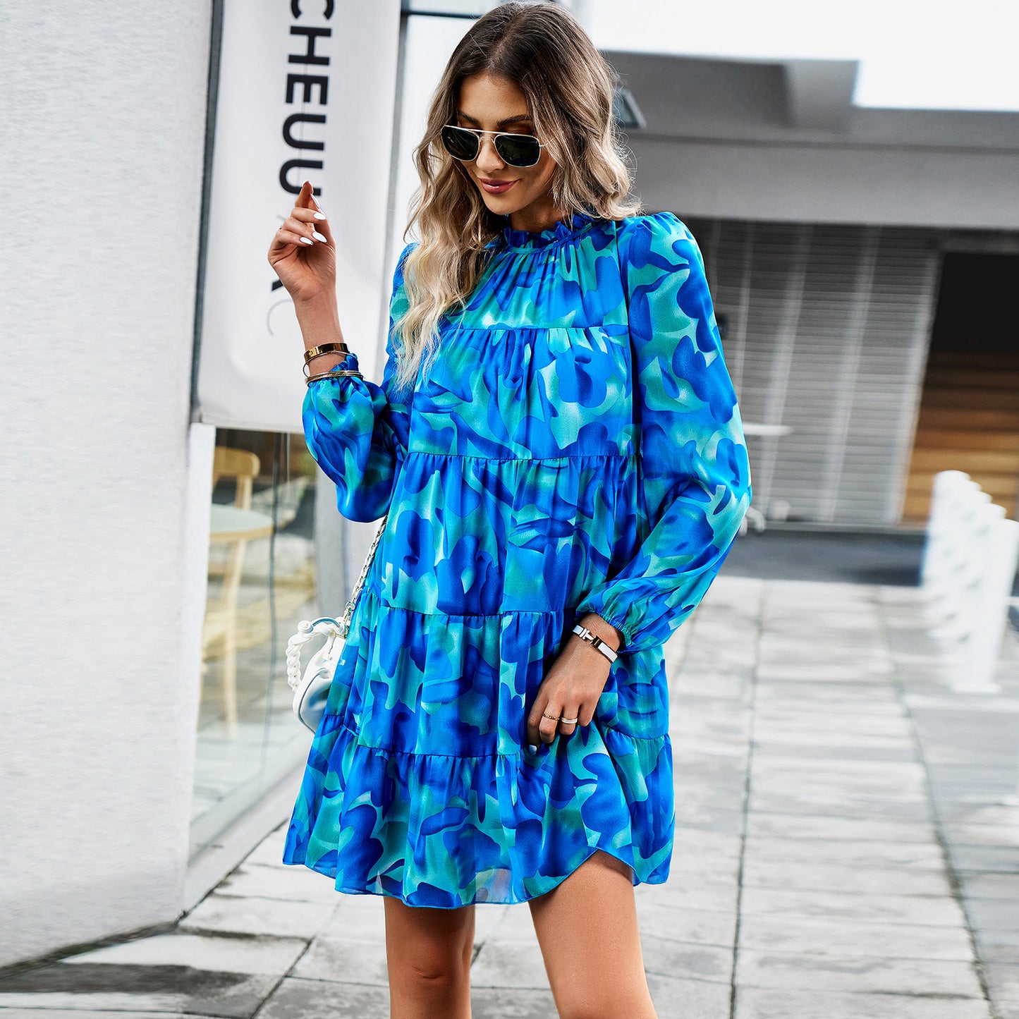 Women's Printed Dress Elegant Long Sleeve Dresses