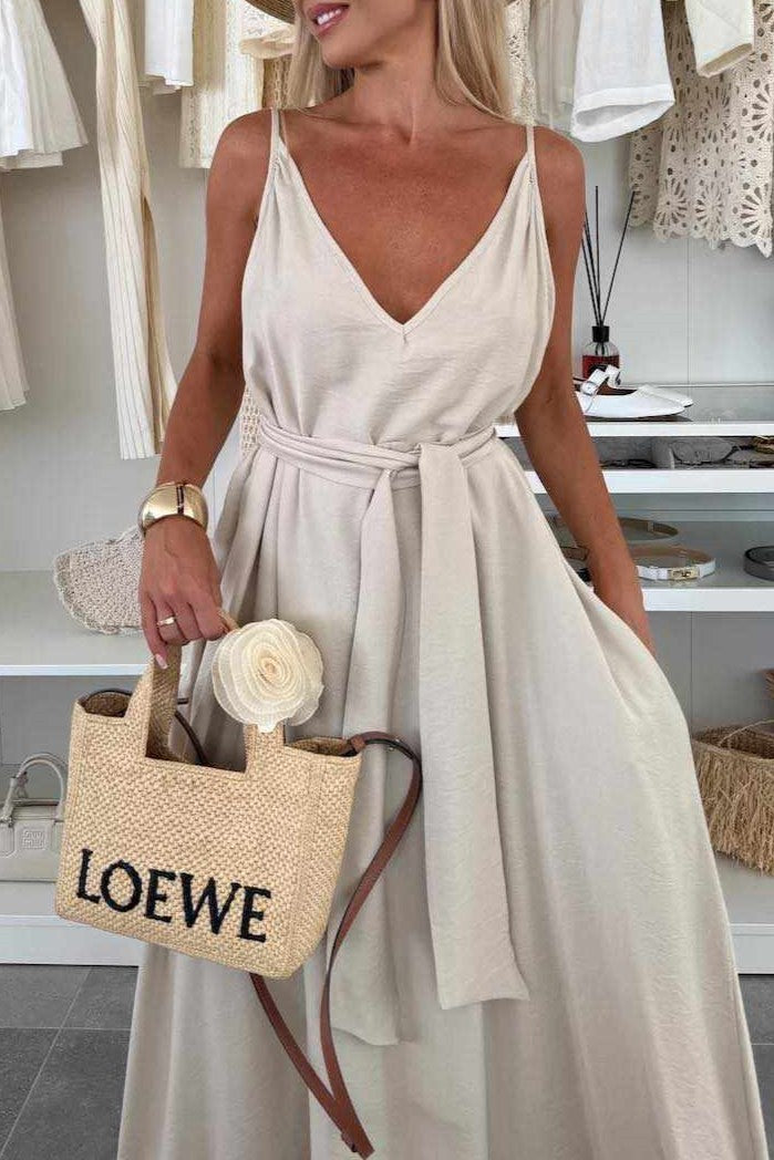 Women's Solid Color Bow Sling Casual Dress