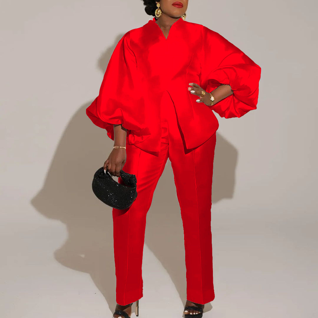 Temperament Ol Elegant Solid Color African Fashion Casual Suit