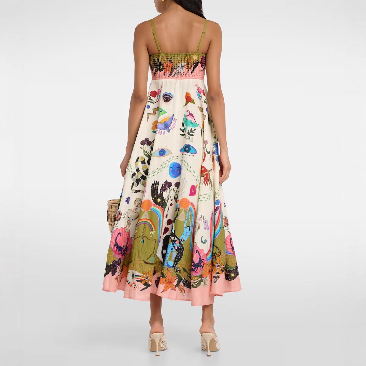 Summer Elegant Positioning Printed Sleeveless High Waist Large Swing Dress