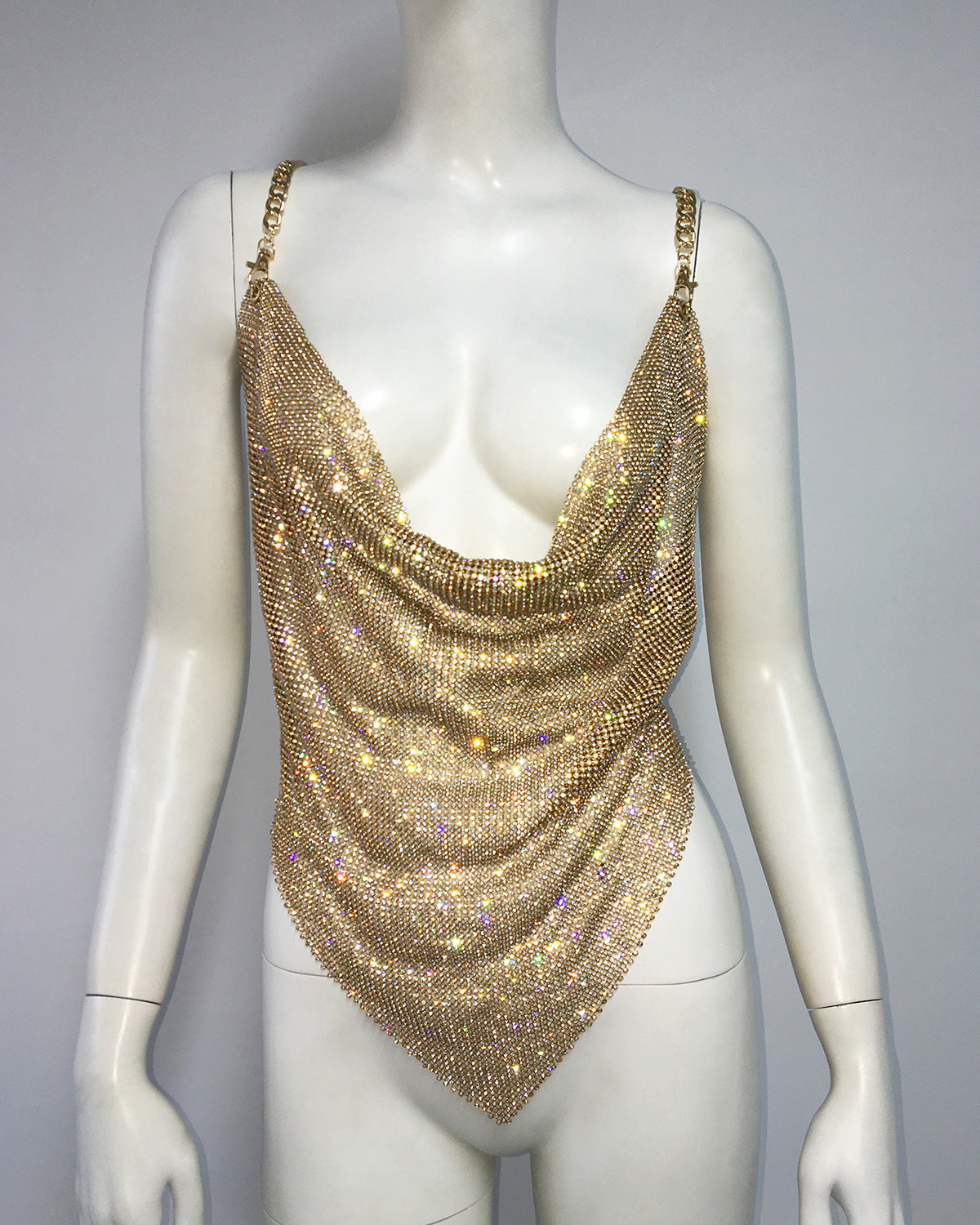 Personality Metal Rhinestone Sling Basic Nightclub Tops