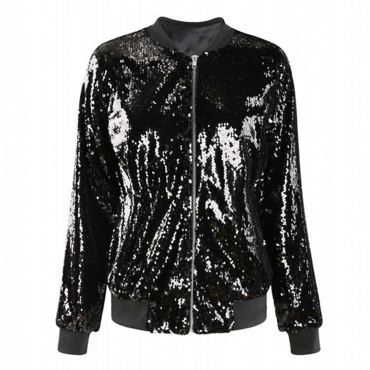 Women's Autumn Sequined Loose Sequin Baseball Jackets
