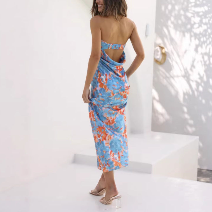 Bandeau Printed Hot Temperament Long Party Dress