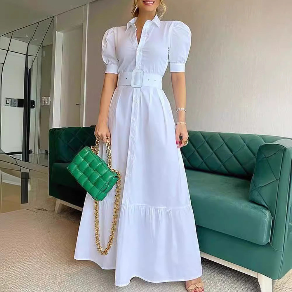 Summer High Waist Temperament Pure Color Dresses