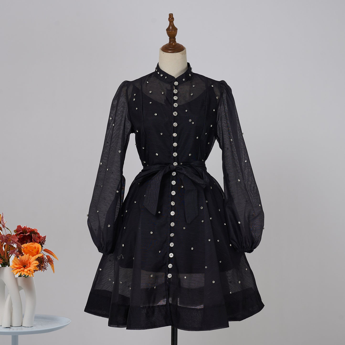 Lantern Sleeve Single-breasted Waist Slimming Large Hem Dresses