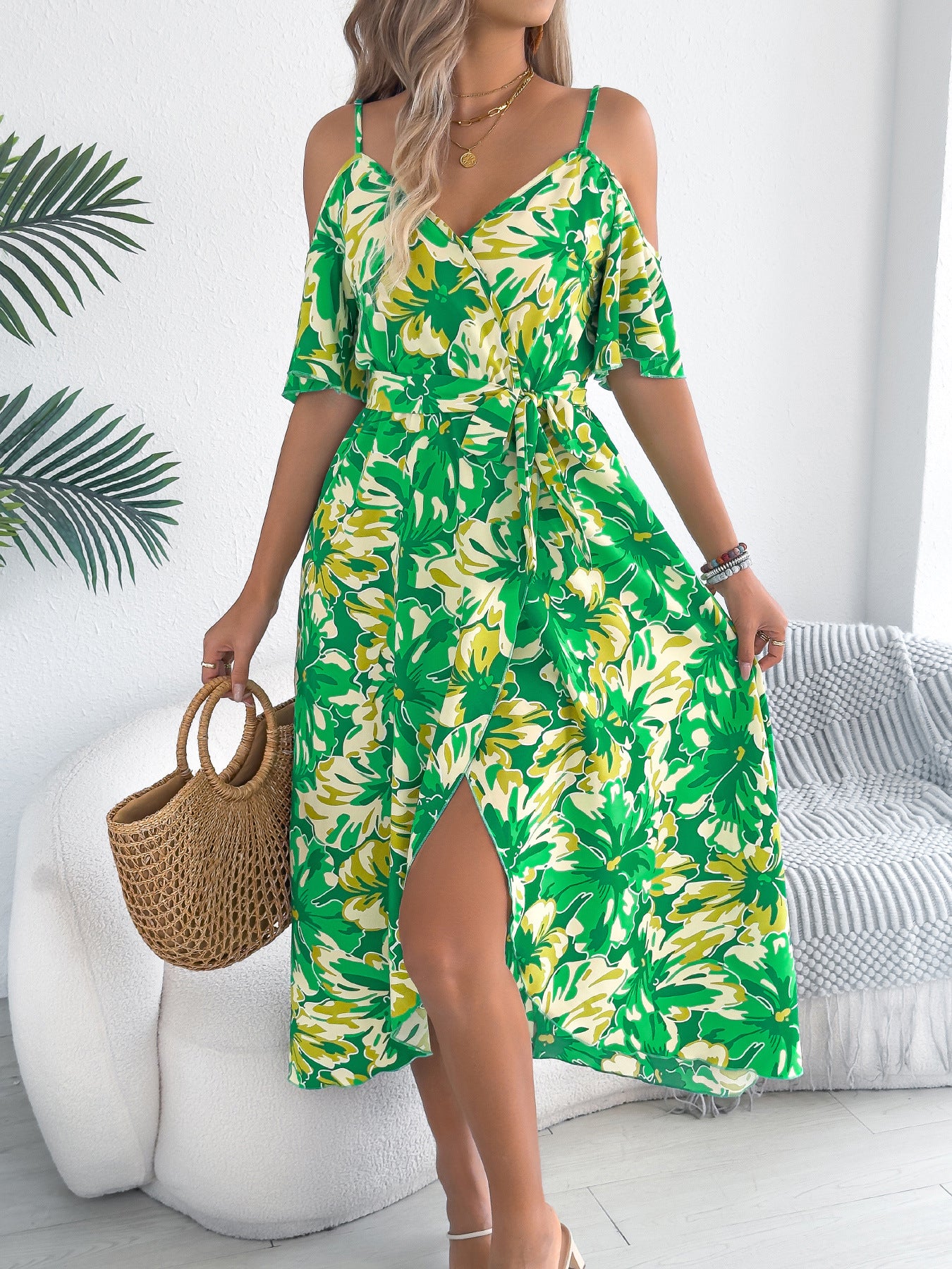 Fashion Women's Cross Flower Strap Holiday Dress