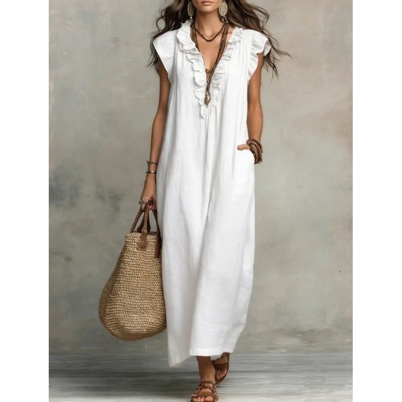 Women's Solid Color Bohemian Flying Sleeves Vacation Dress