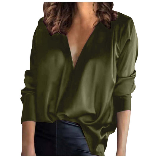 Women's Solid Color Temperament Commute Satin Long-sleeved Blouses