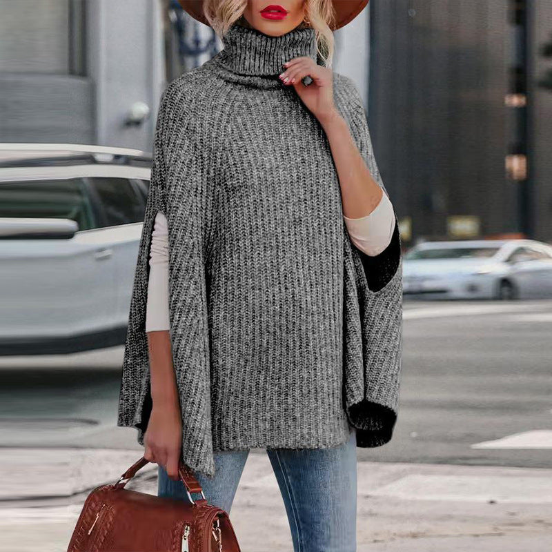 Women's Solid Color Turtleneck Fashion Cloak Loose Sweater