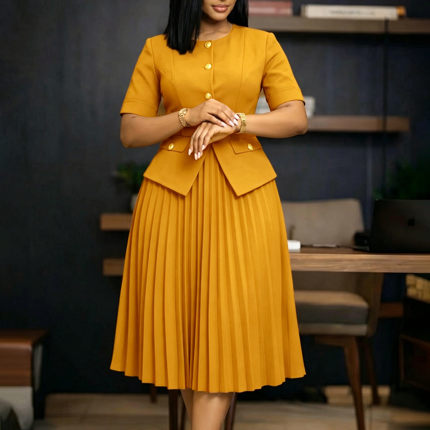 Women's African Summer Round Neck Stitching Pleated Fake Plus Size