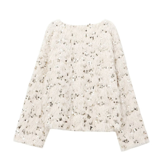 Women's Spring Sexy Sequined Feather Pullover Sweaters