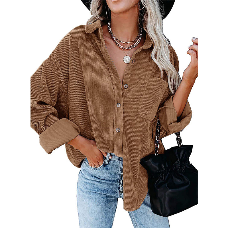 Women's Comfortable Corduroy Loose Button Shirt Blouses