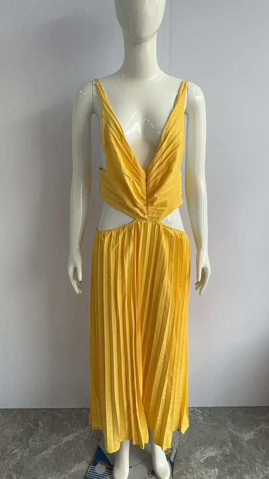 Temperament Elegant Sleeveless Hollow Backless Pleated Dresses