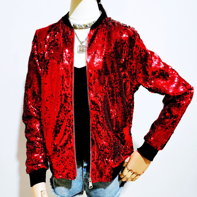 Women's Autumn Sequined Loose Sequin Baseball Jackets