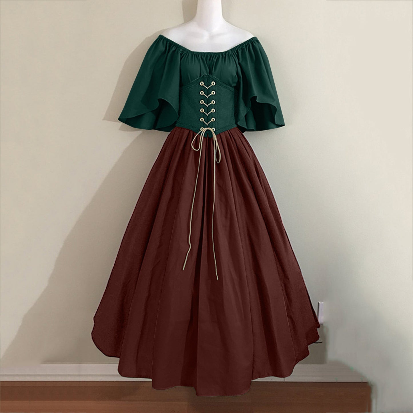Women's Contrast Patchwork Flying Sleeves Cinched Swing Dresses