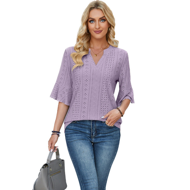 Women's Solid Color Half Sleeve Loose T-shirt Blouses