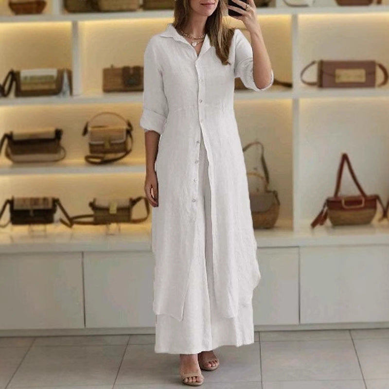 Women's Linen Elegant Long-sleeved Two-piece Set Fashion Casual Suit