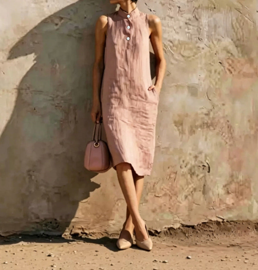 Attractive Summer Solid Color Loose Sleeveless Dress