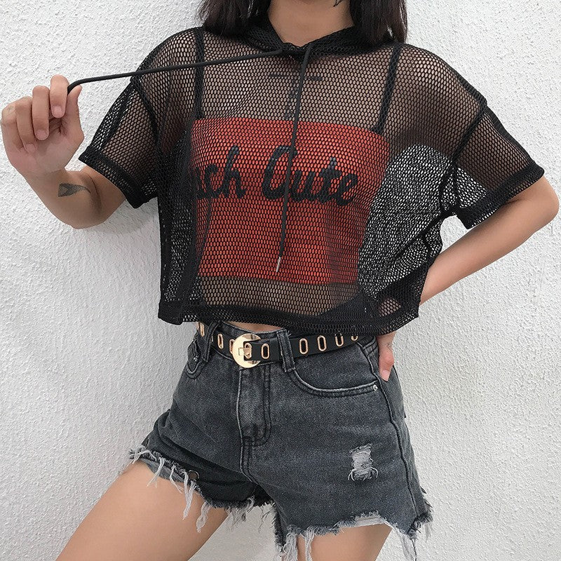 Women's Fashion Street Style Mesh Outerwear T-shirt Blouses