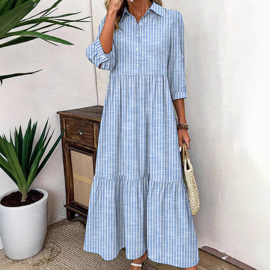 High Waist Geometric Casual Wide Swing Dresses