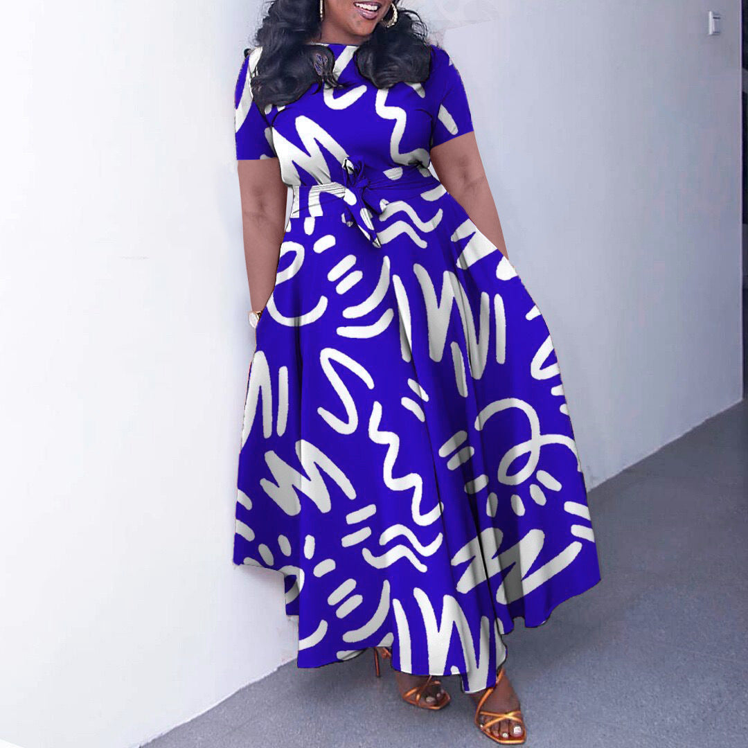 Printed Sleeve High Waist Big Swing Dresses