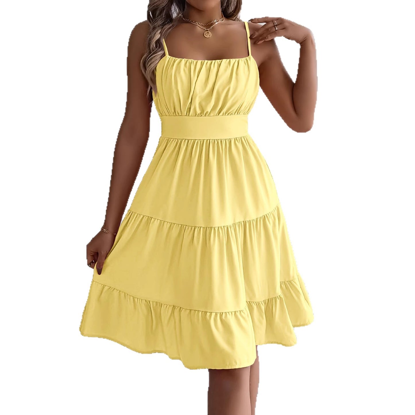 Women's Solid Color Sexy Sleeveless Waist Trimming Clothing