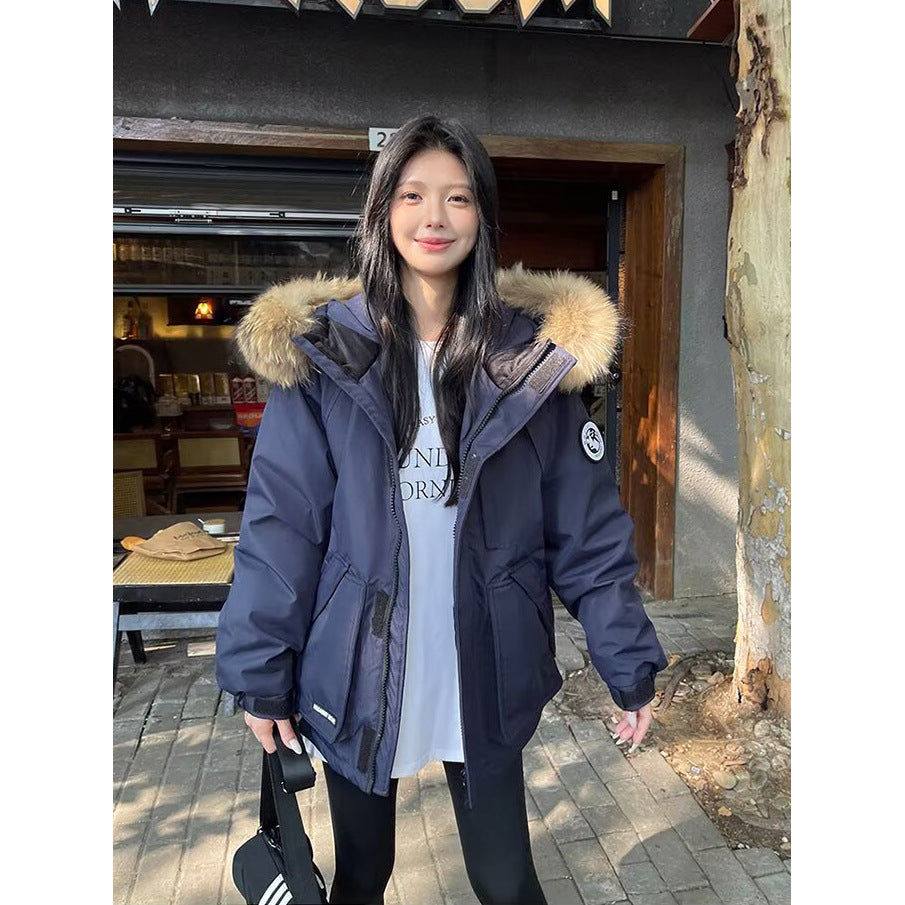 Women's Master's Large Fur Collar Labeling Parka Thickened Coats