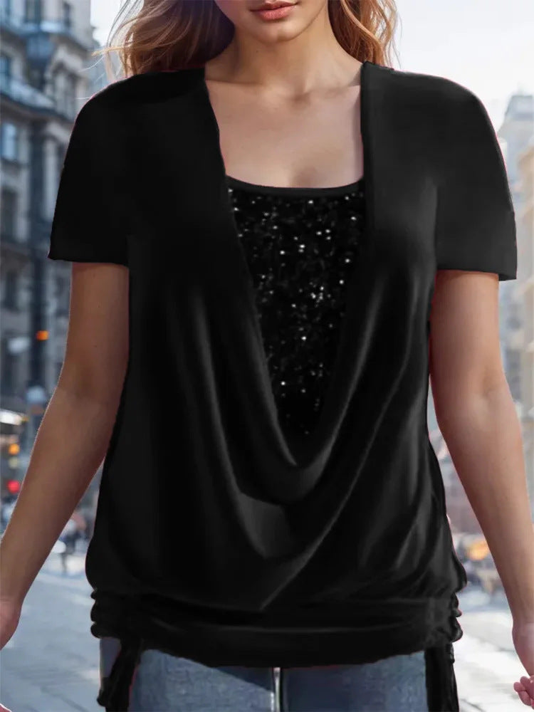 Women's Sequin Long Sleeve Large Drop Collar Clothing