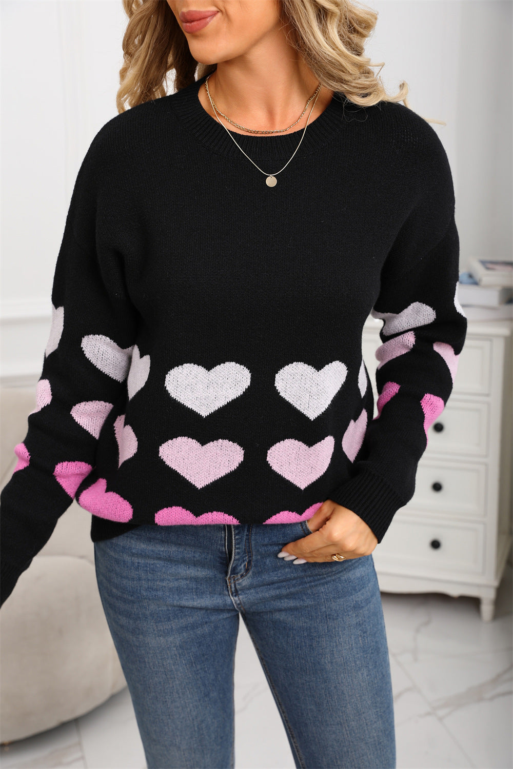 Love Large Pullover Round Neck Knitted Peach Sweater
