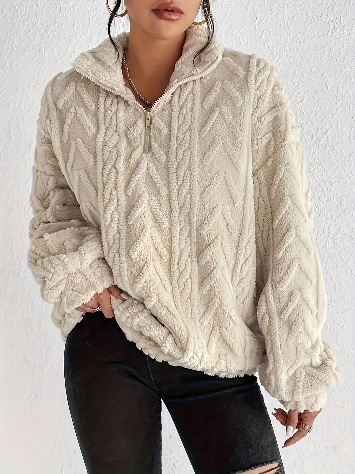 Women's Double-sided Plush Art Casual Zipper Pullover Women's Sweater, Sweater