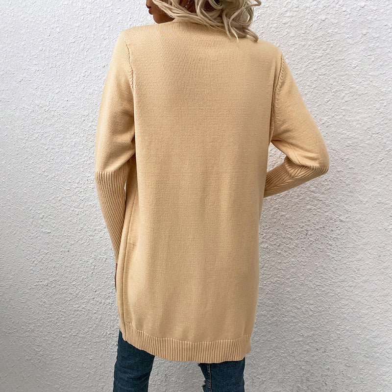 New Versatile Women's Solid Color Pocket Sweater