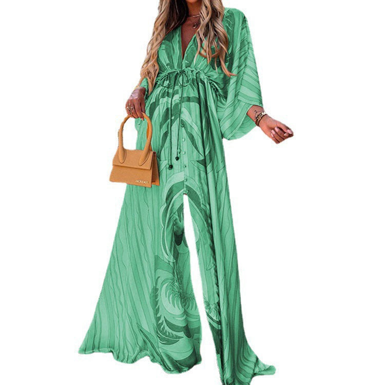 Women's Printed Long Bohemian Sexy Style Single-breasted Beach Dress
