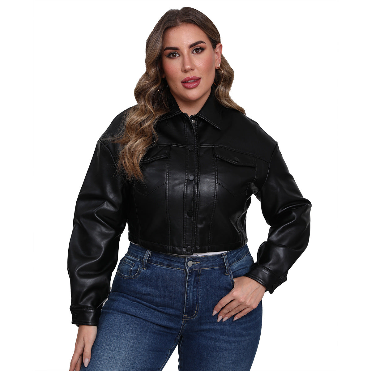 Women's Loose Casual Leather Long-sleeved Single-breasted Lapel Jackets