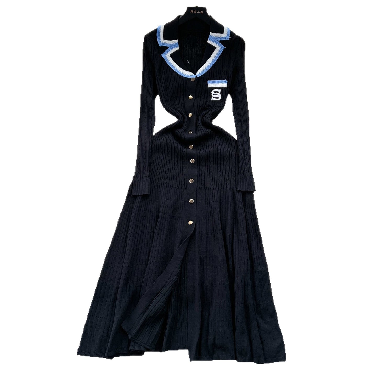 Classic Style Contrast Color Woolen Embroidered Collar Split Skirts
