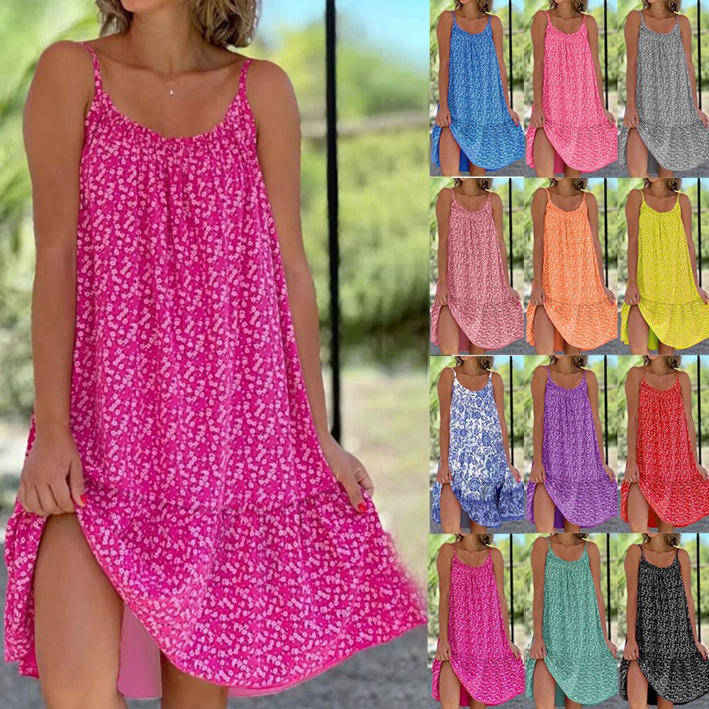 Summer Pastoral Style Large Swing Floral Sleeveless Dress