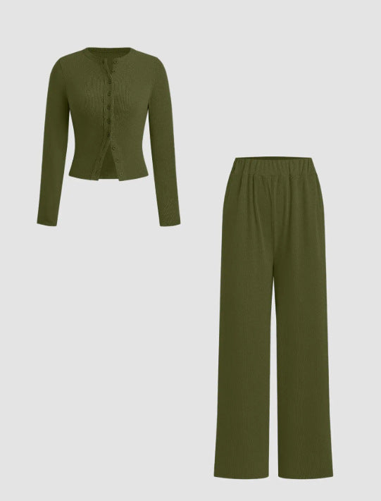 Unique Buttoned Long Sleeve Wide Leg Fashion Casual Suit