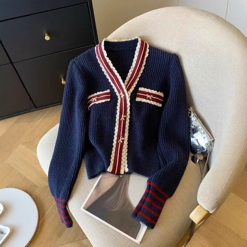 Women's Knitted Clothes French Style Color Matching Outer Wear Tops