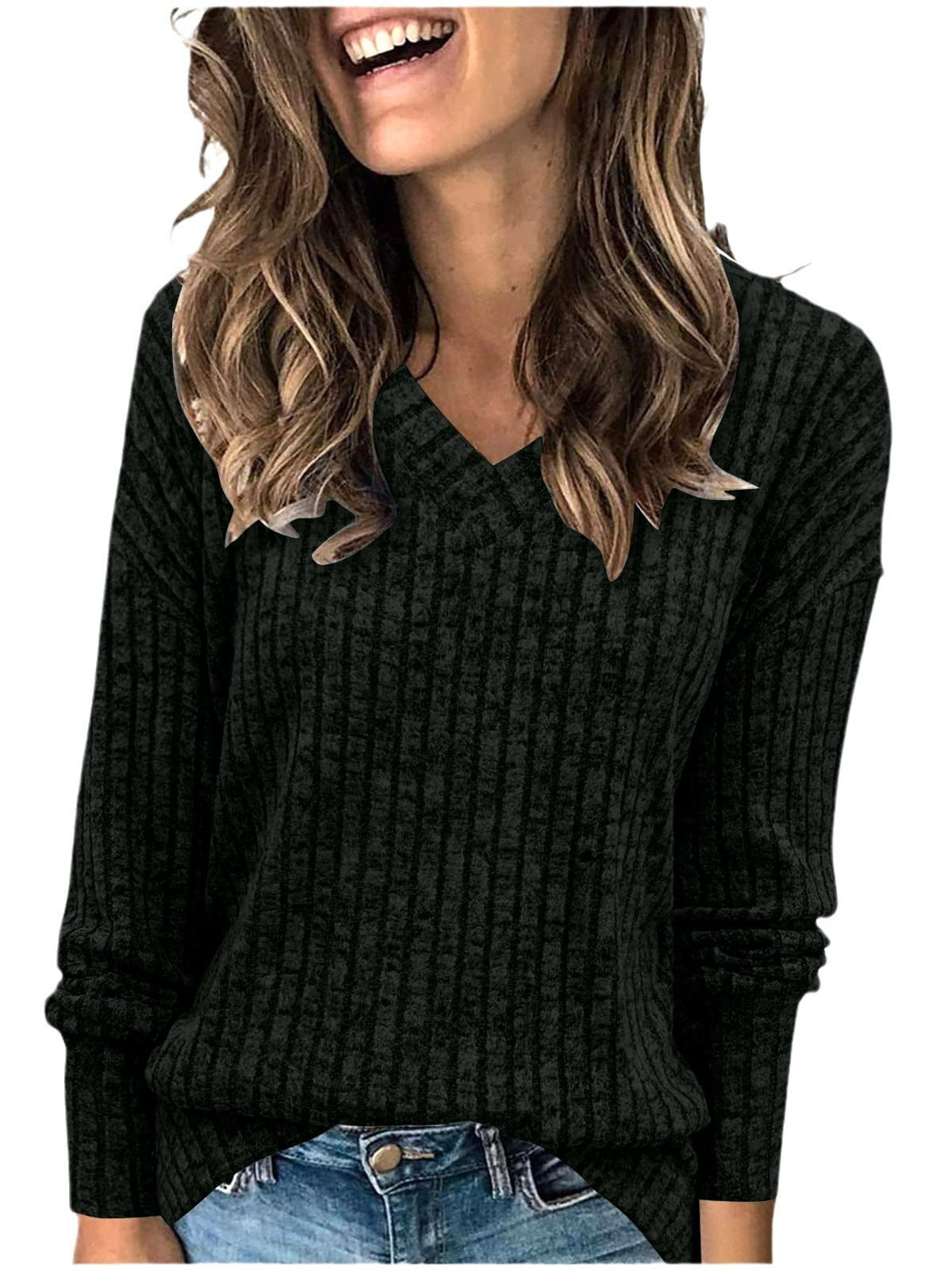 Women's Sunken Stripe Long-sleeved T-shirt Fashion Temperament Tops