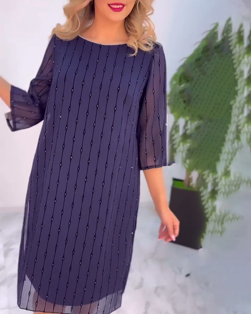 Women's Spring Fashion Solid Color Round Neck Elegant Dress